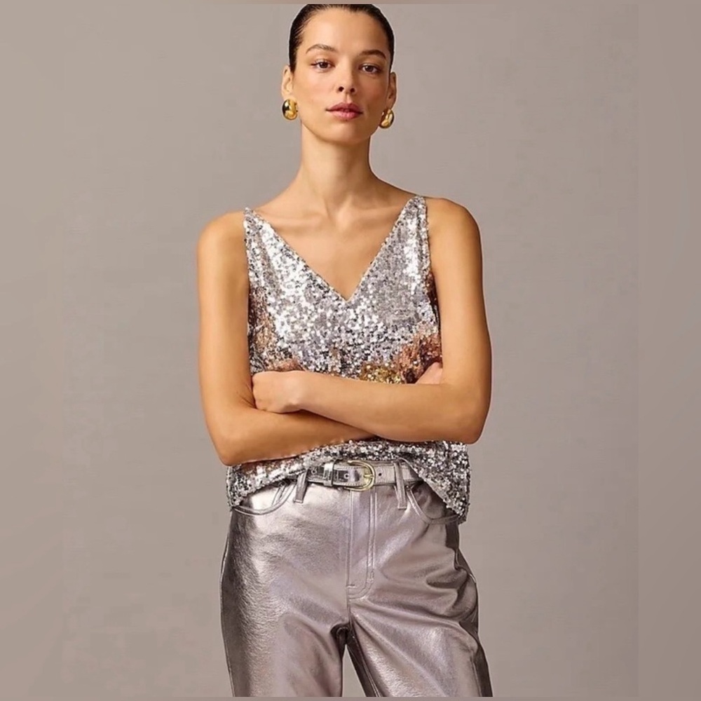 NWT J. Crew Collection Carrie V-neck Camisole in Silver Sequin SZ XS